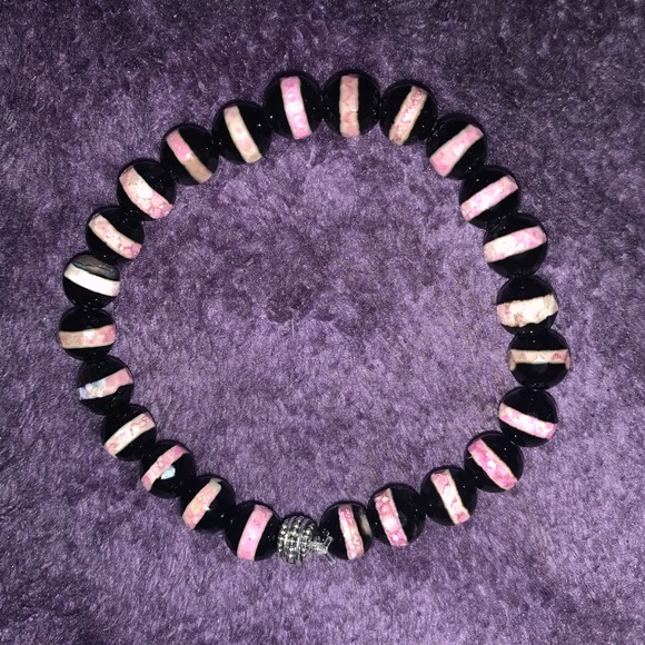 🧿2/$15🧿 ✋🏼Made 8mm Faceted Striped Agate Stone Bracelet w Tie Cover - Picture 11 of 13